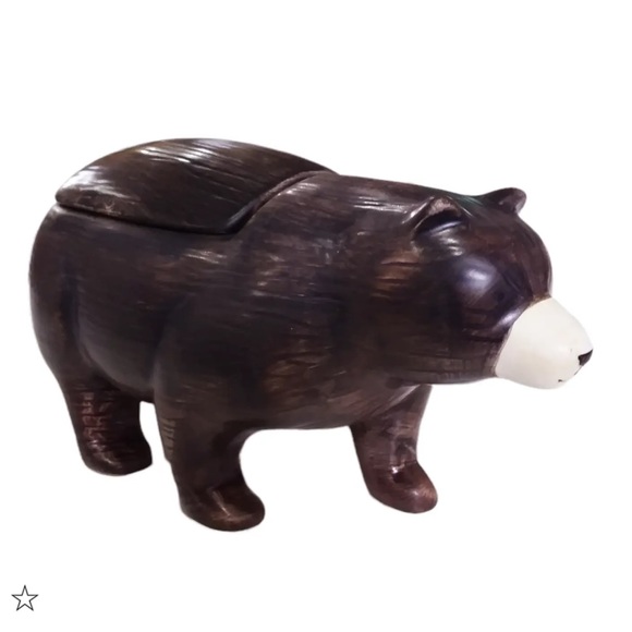 Vintage Sakura Ceramic Brown Bear Trinket Box Lid Rustic Cabin Hand Painted - Picture 1 of 10